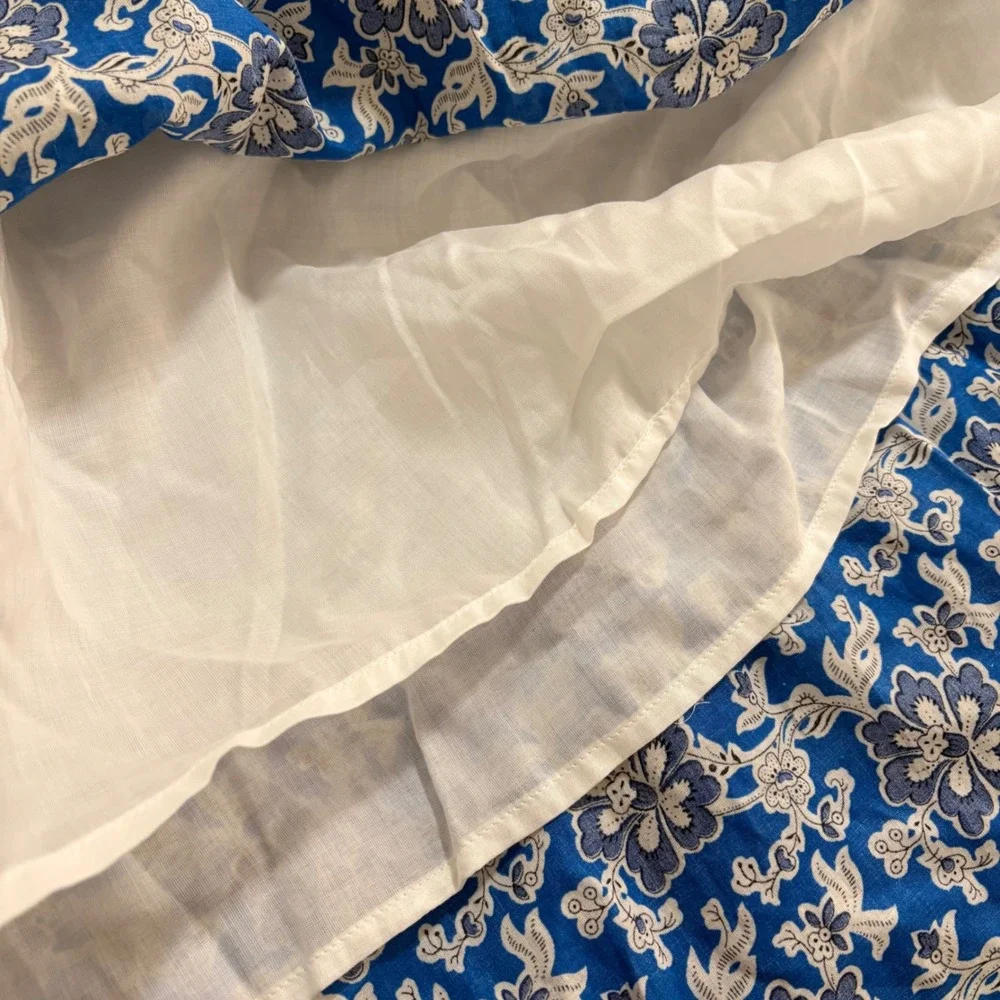 J. Crew Cotton Voile Ruffle Trim Shift Dress Blue Floral Pockets 3XL Cottagecore